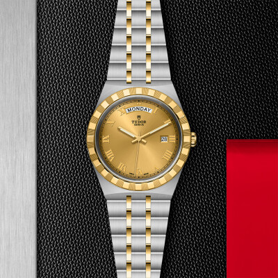 Montre TUDOR Royal boîtier en acier 41 mm, lunette en or jaune