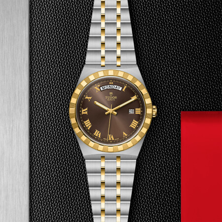 TUDOR Royal watch, 41mm steel case, Yellow gold bezel