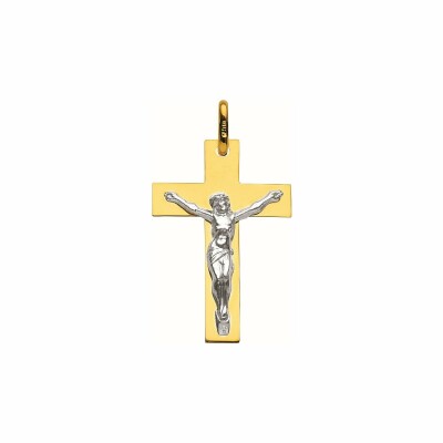 Médaille Augis Croix Christ en or jaune et or blanc, 24x16mm