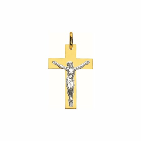 Médaille Augis Croix Christ en or jaune et or blanc, 24x16mm