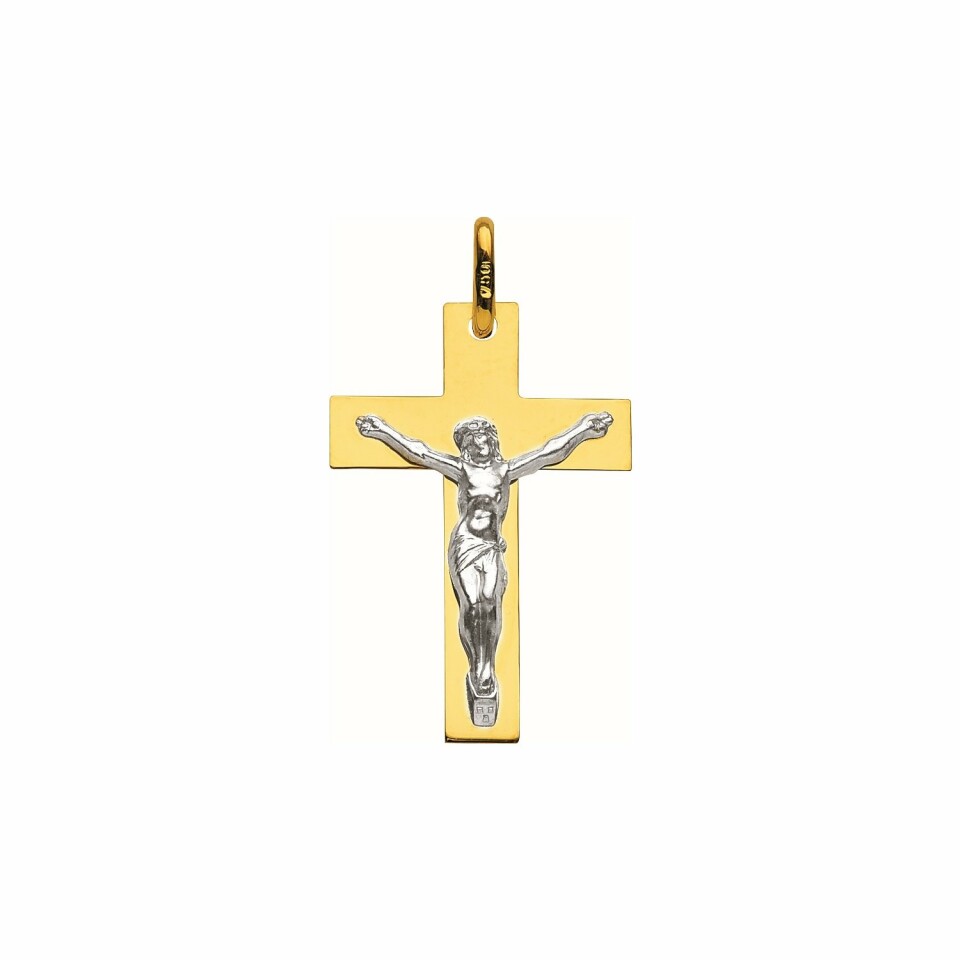 Médaille Augis Croix Christ en or jaune et or blanc, 24x16mm