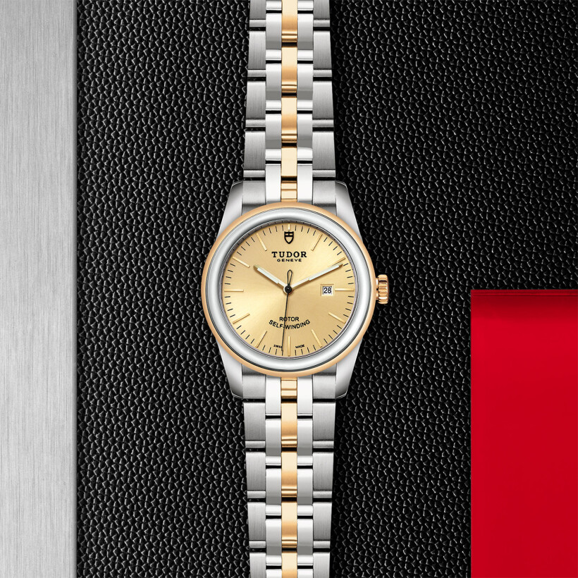 TUDOR Glamour Date watch, 31 mm steel case, steel and gold bezel