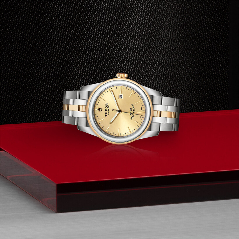 TUDOR Glamour Date watch, 31 mm steel case, steel and gold bezel