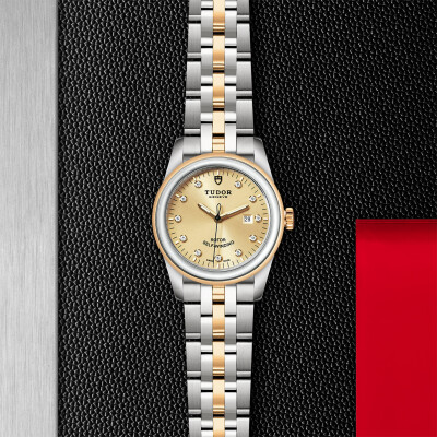 TUDOR Glamour Date watch, 31 mm steel case, diamond-set dial