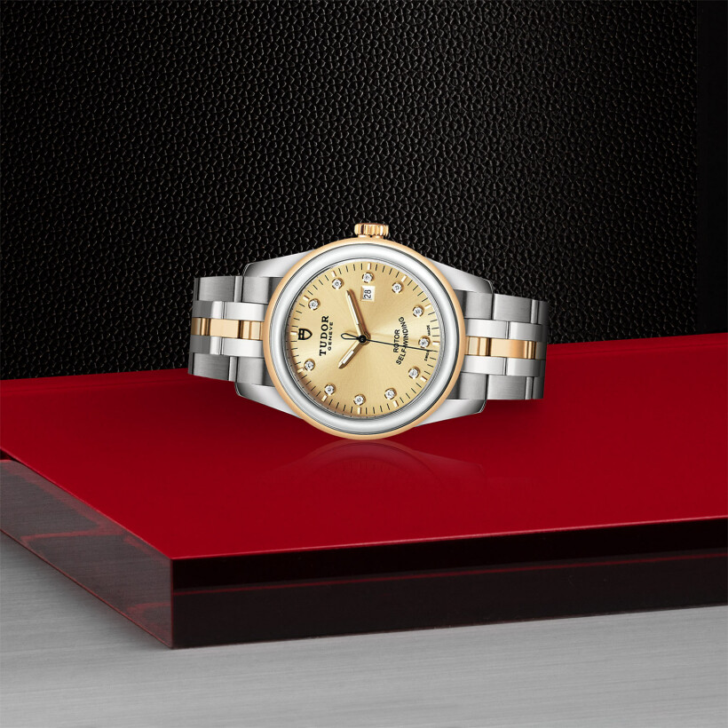 TUDOR Glamour Date watch, 31 mm steel case, diamond-set dial