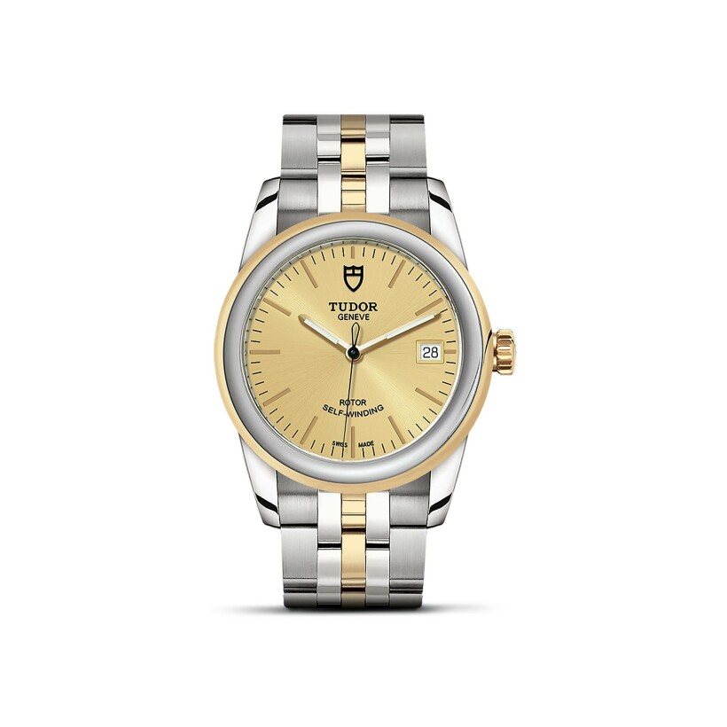 TUDOR Glamour Date watch, 36 mm steel case, steel and gold bezel