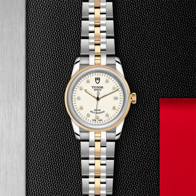 TUDOR Glamour Date watch, 36 mm steel case, diamond-set dial