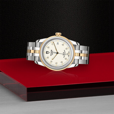 TUDOR Glamour Date watch, 36 mm steel case, diamond-set dial