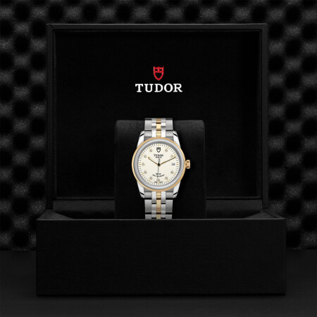 TUDOR Glamour Date watch, 36 mm steel case, diamond-set dial