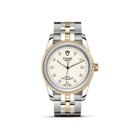 TUDOR Glamour Date watch, 36 mm steel case, diamond-set dial