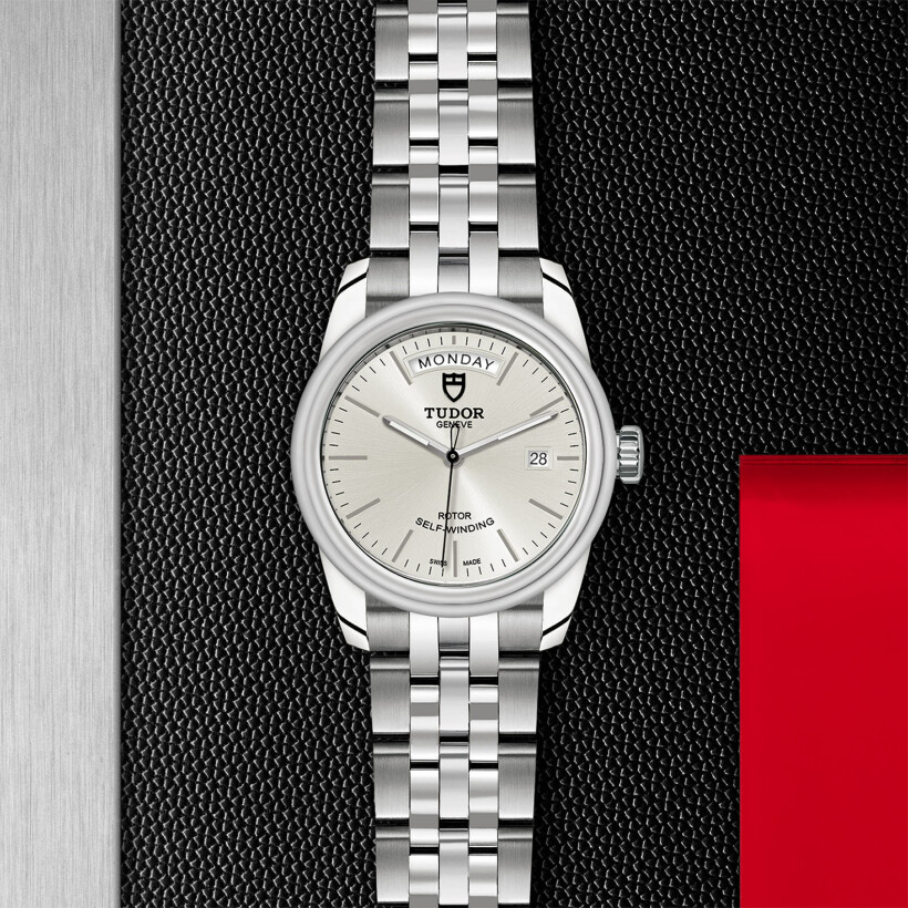 TUDOR Glamour Date+Day watch, 39 mm steel case, silver dial