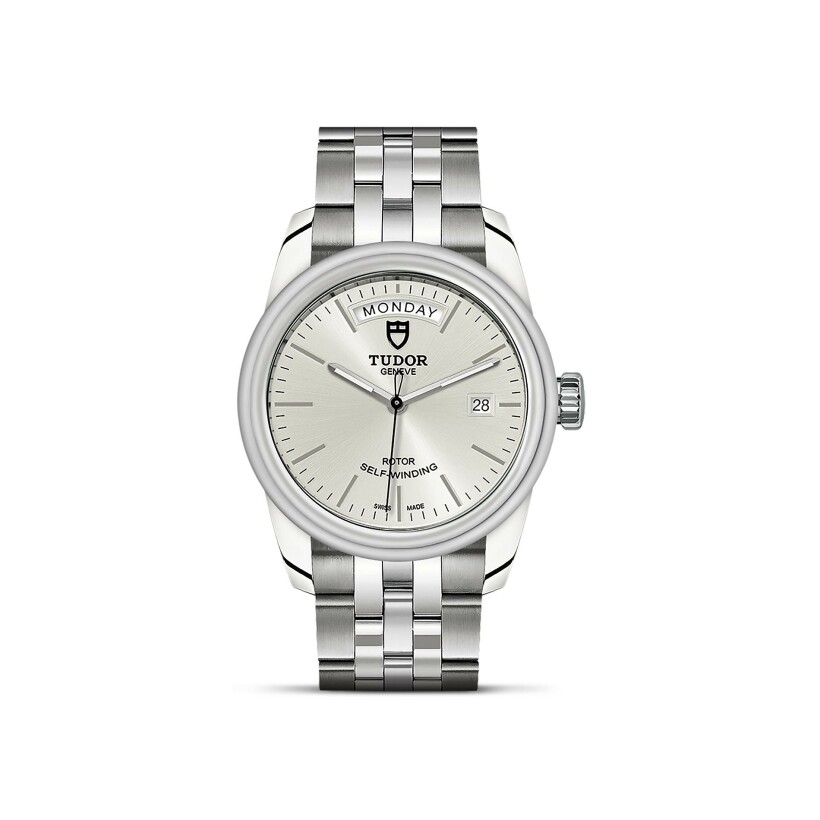 TUDOR Glamour Date+Day watch, 39 mm steel case, silver dial