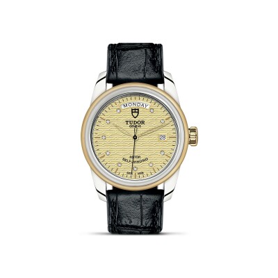 Montre TUDOR Glamour Date+Day boîtier en acier 39 mm, cadran serti de diamants