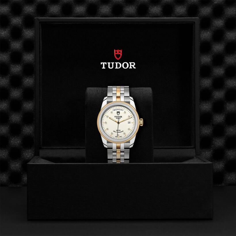 TUDOR Glamour Date+Day watch, 39 mm steel case, diamond-set dial