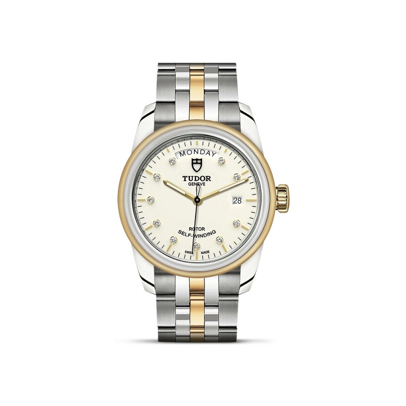 TUDOR Glamour Date+Day watch, 39 mm steel case, diamond-set dial