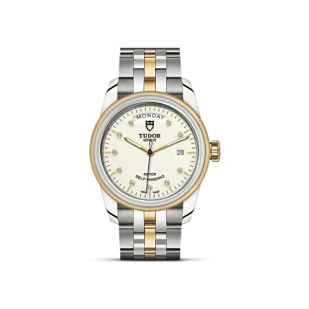 TUDOR Glamour Date+Day watch, 39 mm steel case, diamond-set dial