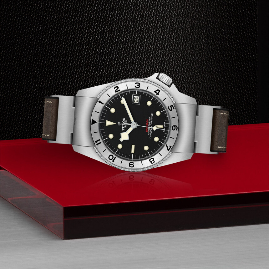 TUDOR Black Bay P01 watch, 42 mm steel case, brown leather strap