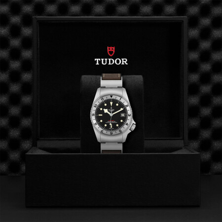 TUDOR Black Bay P01 watch, 42 mm steel case, brown leather strap