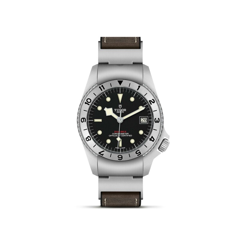 TUDOR Black Bay P01 watch, 42 mm steel case, brown leather strap
