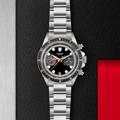 TUDOR Heritage Heritage Chrono watch, Black and grey dial, steel bracelet