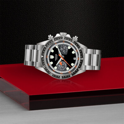 TUDOR Heritage Heritage Chrono watch, Black and grey dial, steel bracelet