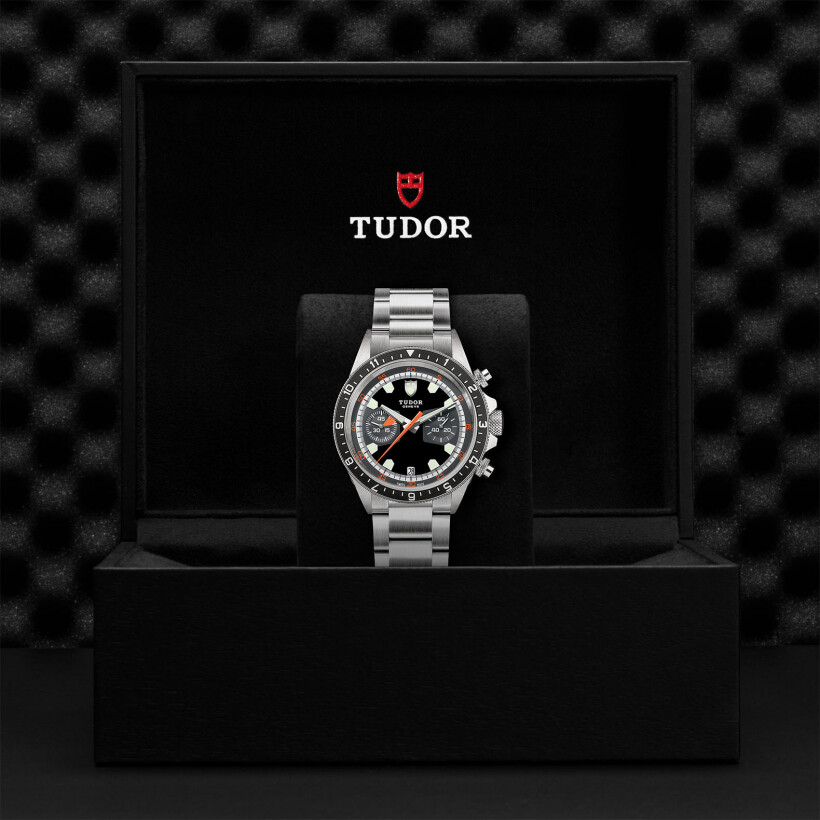 TUDOR Heritage Heritage Chrono watch, Black and grey dial, steel bracelet