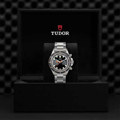 TUDOR Heritage Heritage Chrono watch, Black and grey dial, steel bracelet