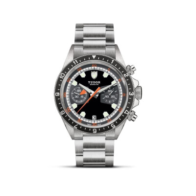 TUDOR Heritage Heritage Chrono watch, Black and grey dial, steel bracelet