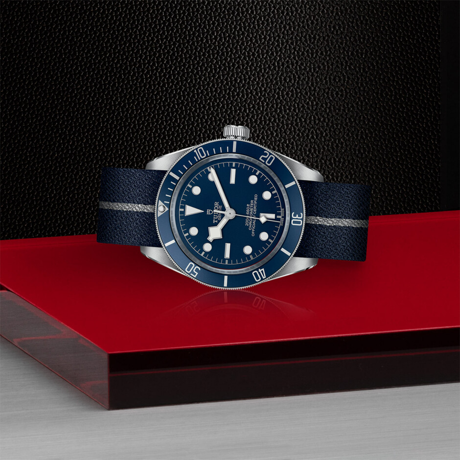 Tudor Black Bay 58 case in steel 39 mm, blue fabric strap watch