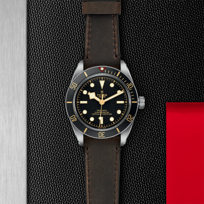 TUDOR Black Bay Fifty-Eight watch, 39 mm steel case, brown leather strap