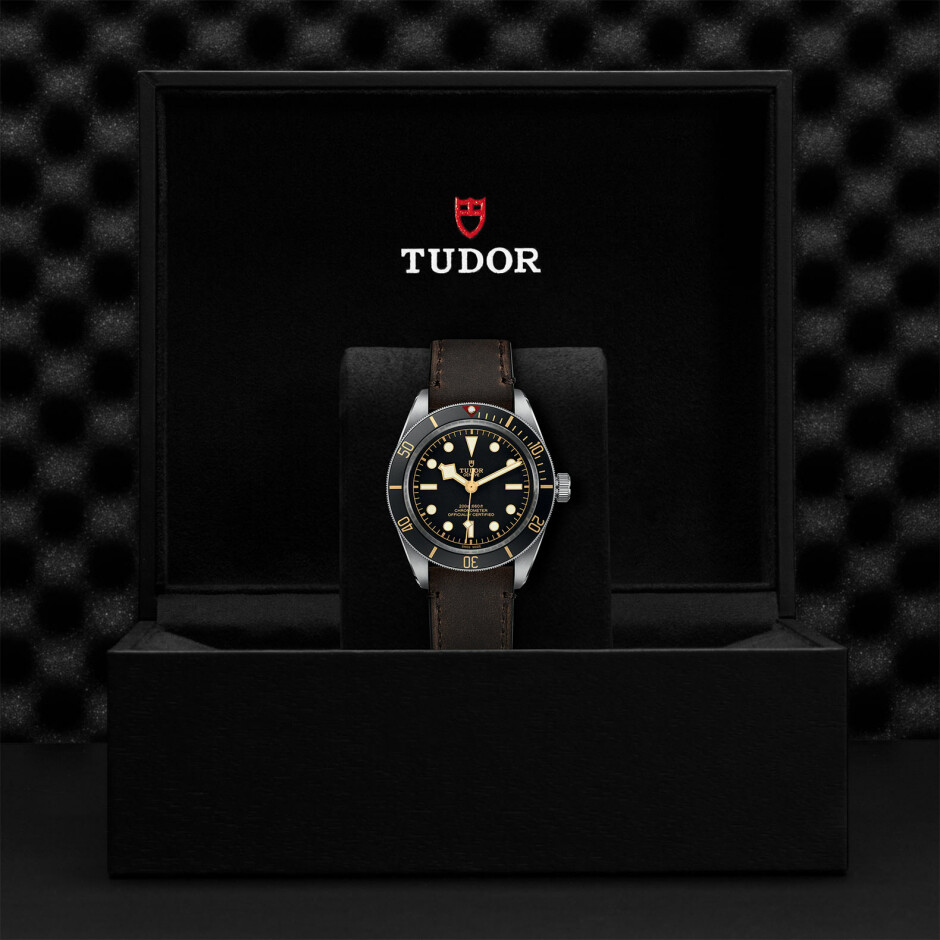 TUDOR Black Bay Fifty-Eight watch, 39 mm steel case, brown leather strap