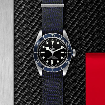 Montre TUDOR Black Bay boîtier en acier 41 mm, bracelet en tissu bleu