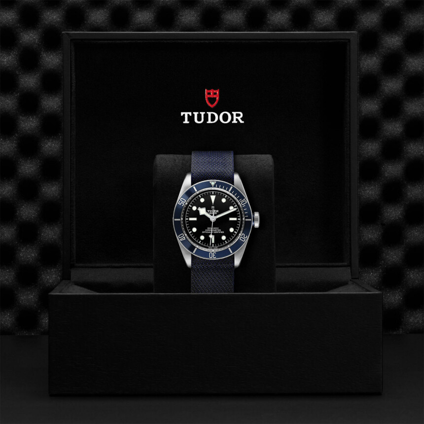 TUDOR Black Bay watch, 41 mm steel case, blue fabric strap