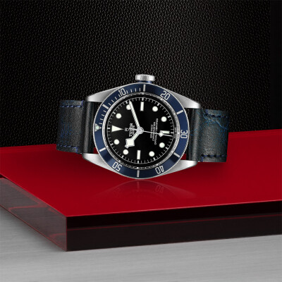 TUDOR Black Bay watch, 41 mm steel case, aged leather strap