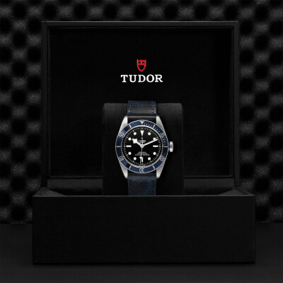 TUDOR Black Bay watch, 41 mm steel case, aged leather strap