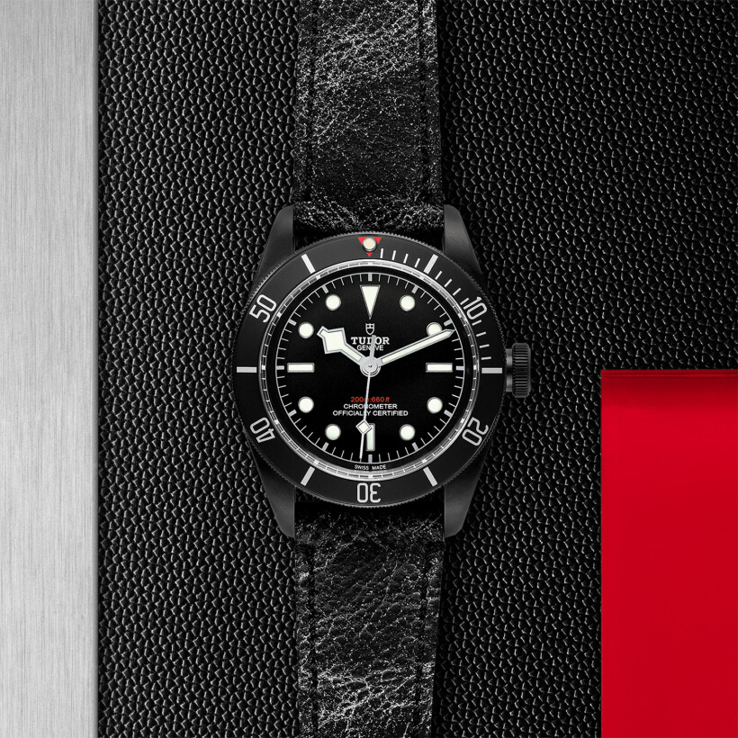TUDOR Black Bay Dark watch, 41 mm PVD steel case, aged leather strap