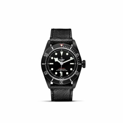 Montre TUDOR Black Bay Dark boîtier en acier traité pvd, 41mm, bracelet en cuir vieilli