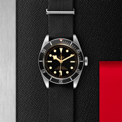 TUDOR Black Bay watch, 41 mm steel case, black fabric strap