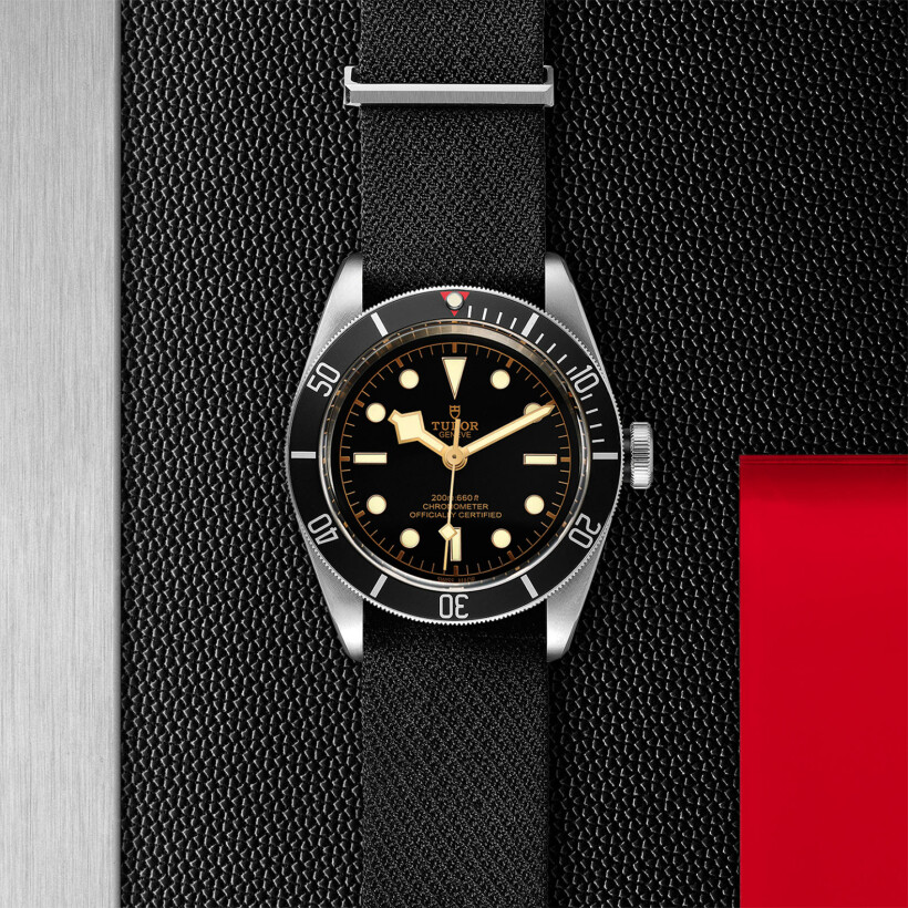 TUDOR Black Bay watch, 41 mm steel case, black fabric strap