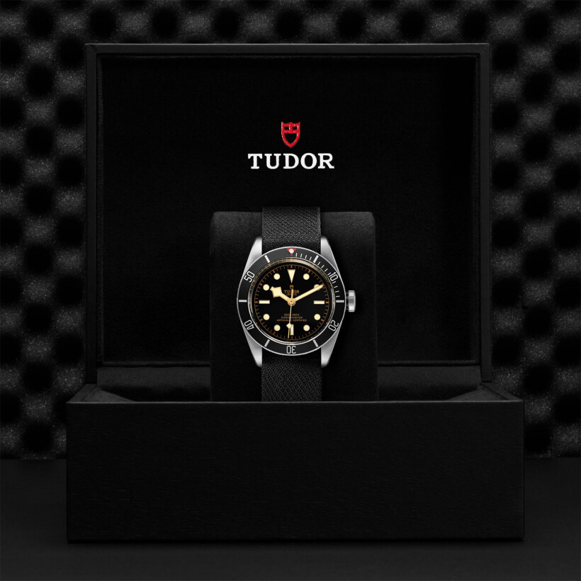 TUDOR Black Bay watch, 41 mm steel case, black fabric strap
