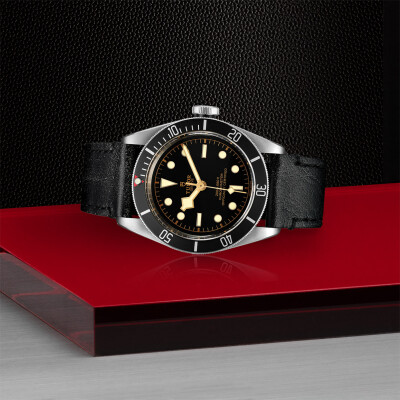 TUDOR Black Bay watch, 41 mm steel case, aged leather strap