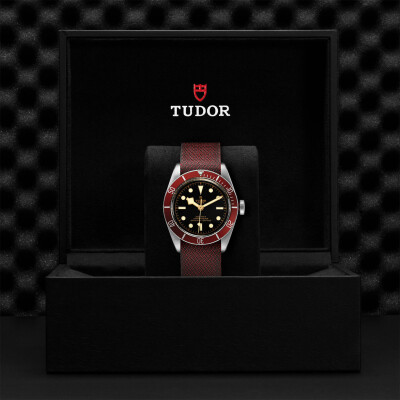 Montre TUDOR Black Bay boîtier en acier 41 mm, bracelet en tissu bordeaux