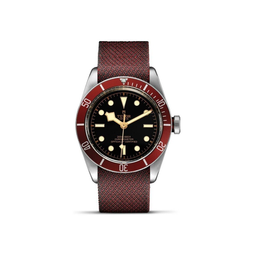 TUDOR Black Bay watch, 41mm steel case, burgundy fabric strap