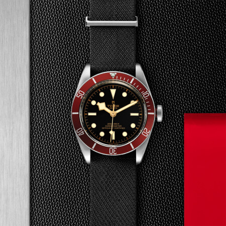 TUDOR Black Bay steel case 41 mm watch, black fabric bracelet