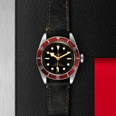 TUDOR Black Bay watch, 41 mm steel case, aged leather strap