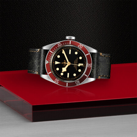 TUDOR Black Bay watch, 41 mm steel case, aged leather strap