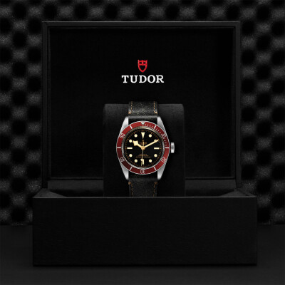 TUDOR Black Bay watch, 41 mm steel case, aged leather strap