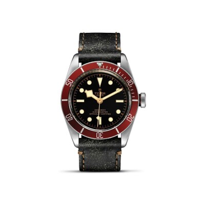 TUDOR Black Bay watch, 41 mm steel case, aged leather strap