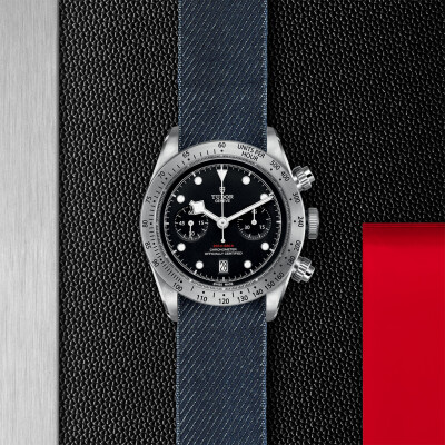 TUDOR Black Bay Heritage Chrono watch, 41 mm steel case, fabric strap