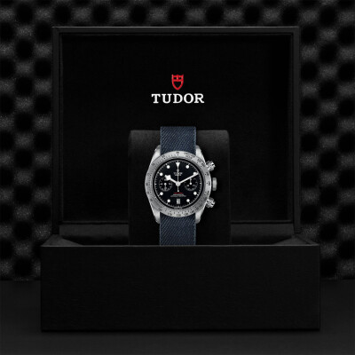 TUDOR Black Bay Heritage Chrono watch, 41 mm steel case, fabric strap